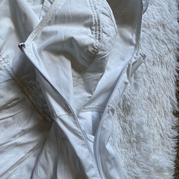 Free People Half Moon Mini Dress Crochet Sleeveless Ruffle White Cotton Medium - Picture 10 of 14